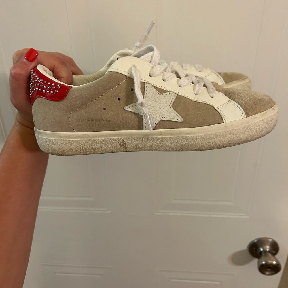Beige and Red Vintage Havana Sneakers